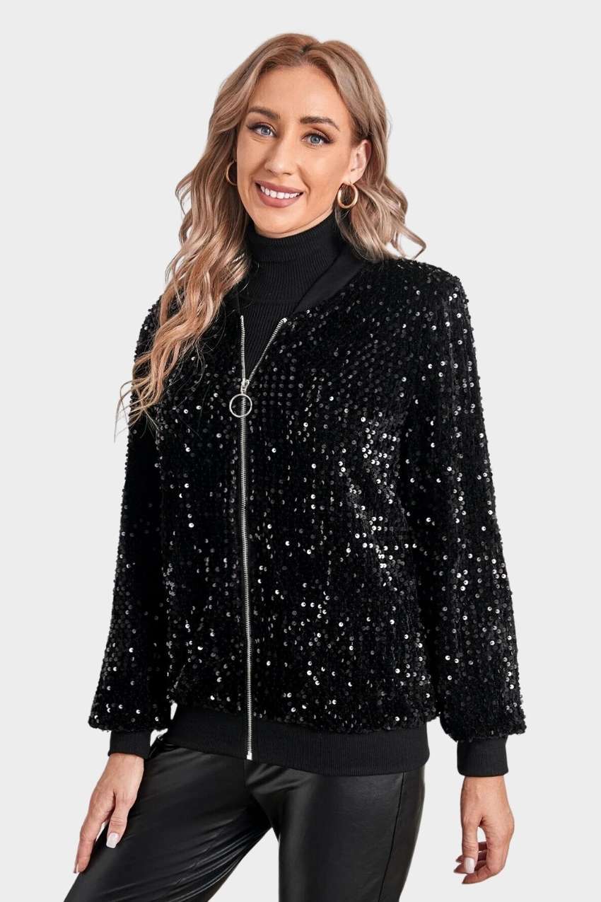 Jaqueta Bomber lantejoula Slin Ziper