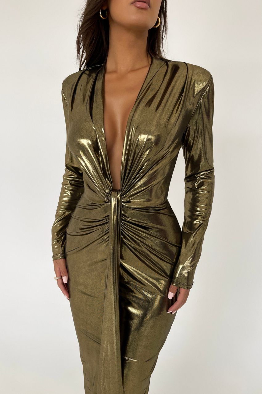 Vestido Dourado Metálico Sara