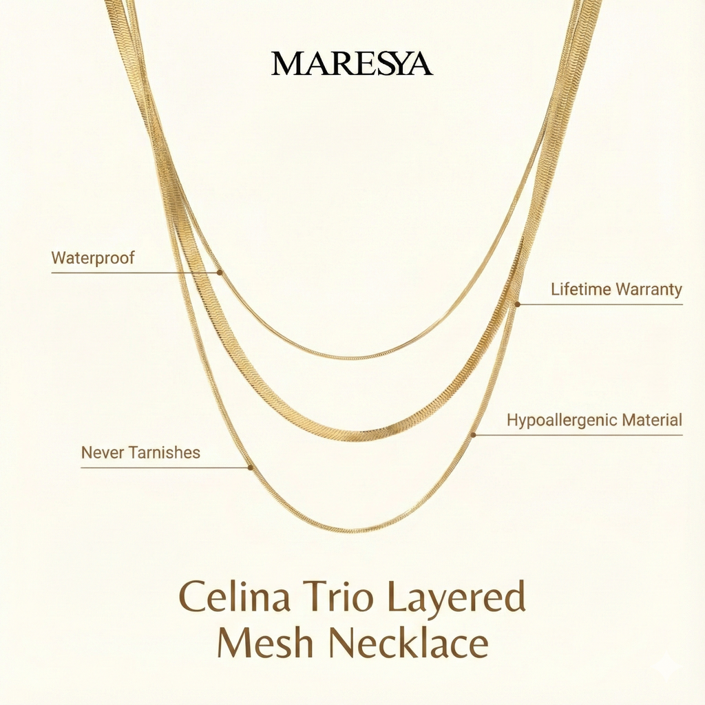 Celina Trio Layered Mesh Necklace Plated in 18K Gold
