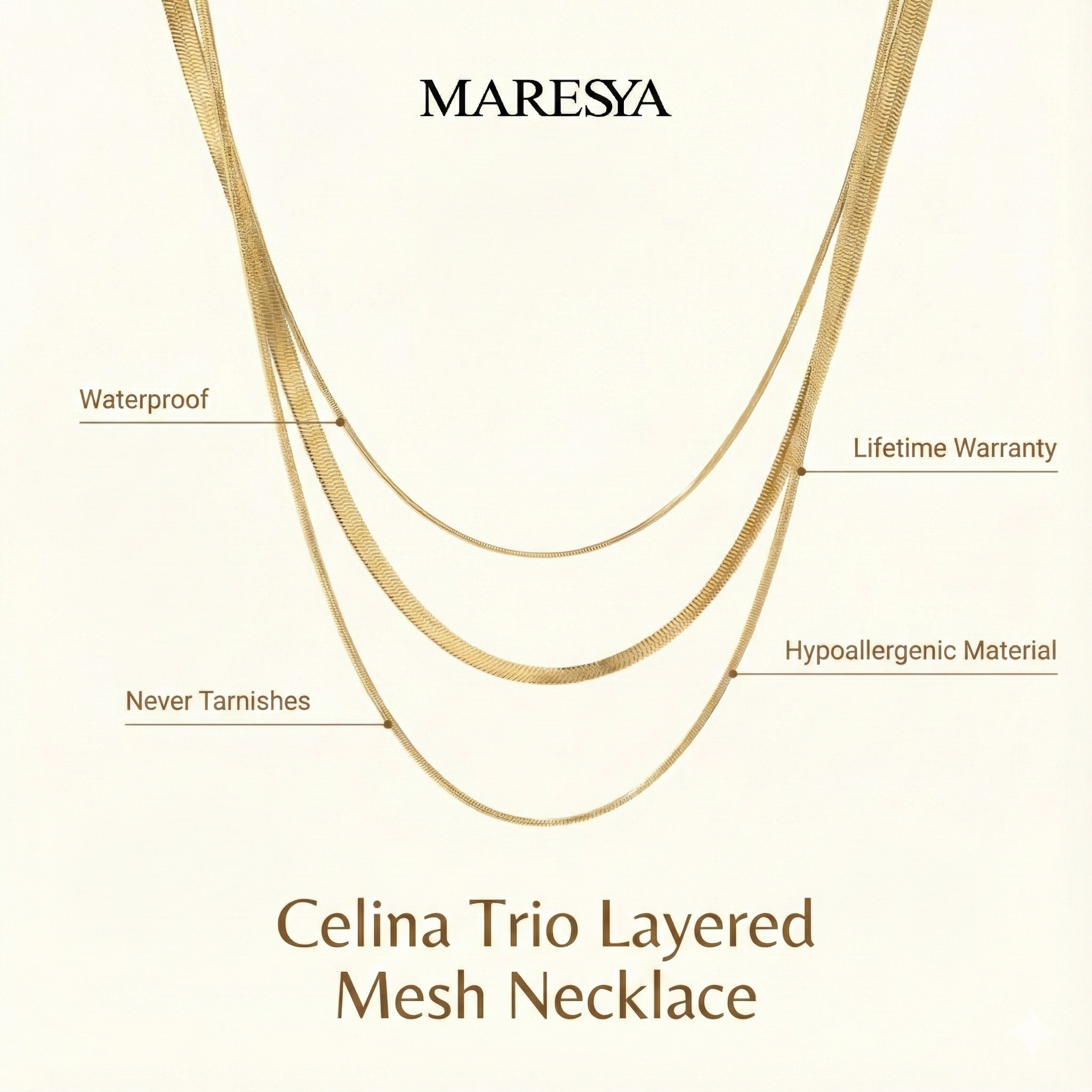 Celina Trio Layered Mesh Necklace Plated in 18K Gold