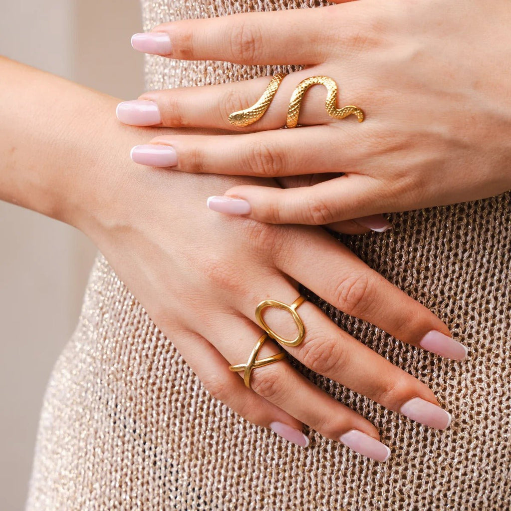 Abstract Ring with Organic Contour, 18K Gold Plated