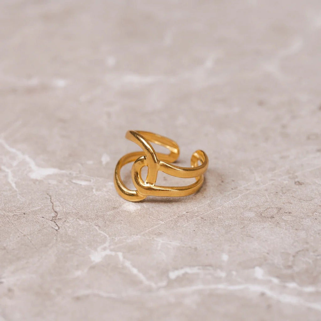 Abstract Link Ring, Adjustable, 18K Gold Plated
