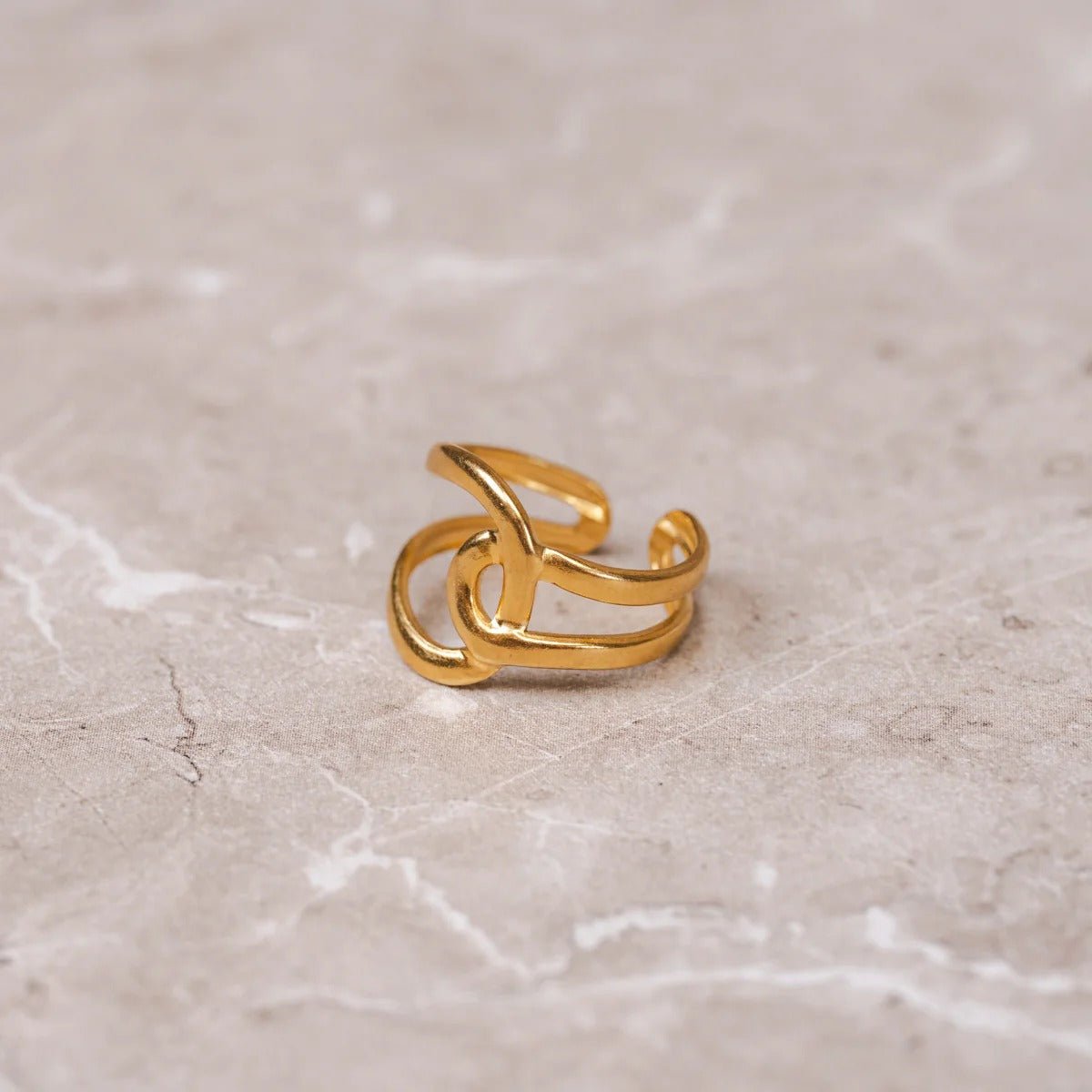 Abstract Link Ring, Adjustable, 18K Gold Plated