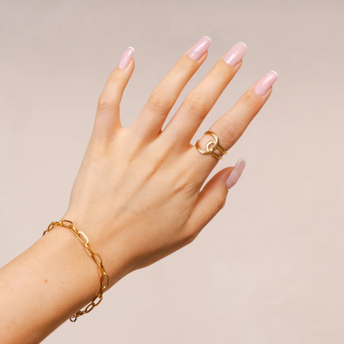 Abstract Link Ring, Adjustable, 18K Gold Plated