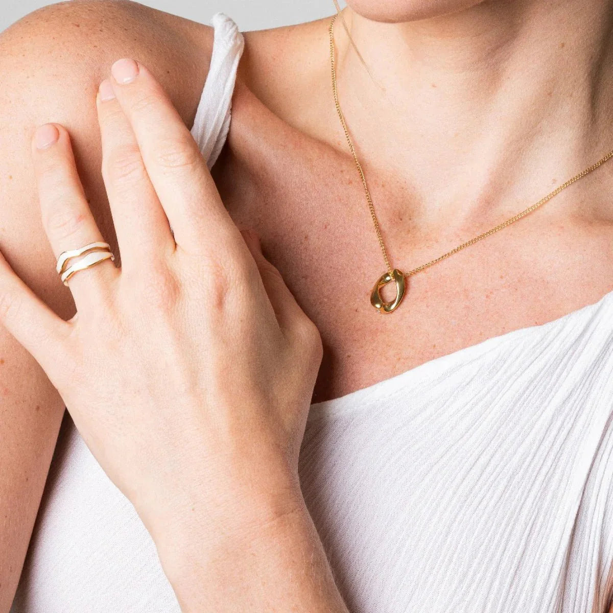 Abstract Mother-of-Pearl Adjustable Ring with 18k Gold Plating