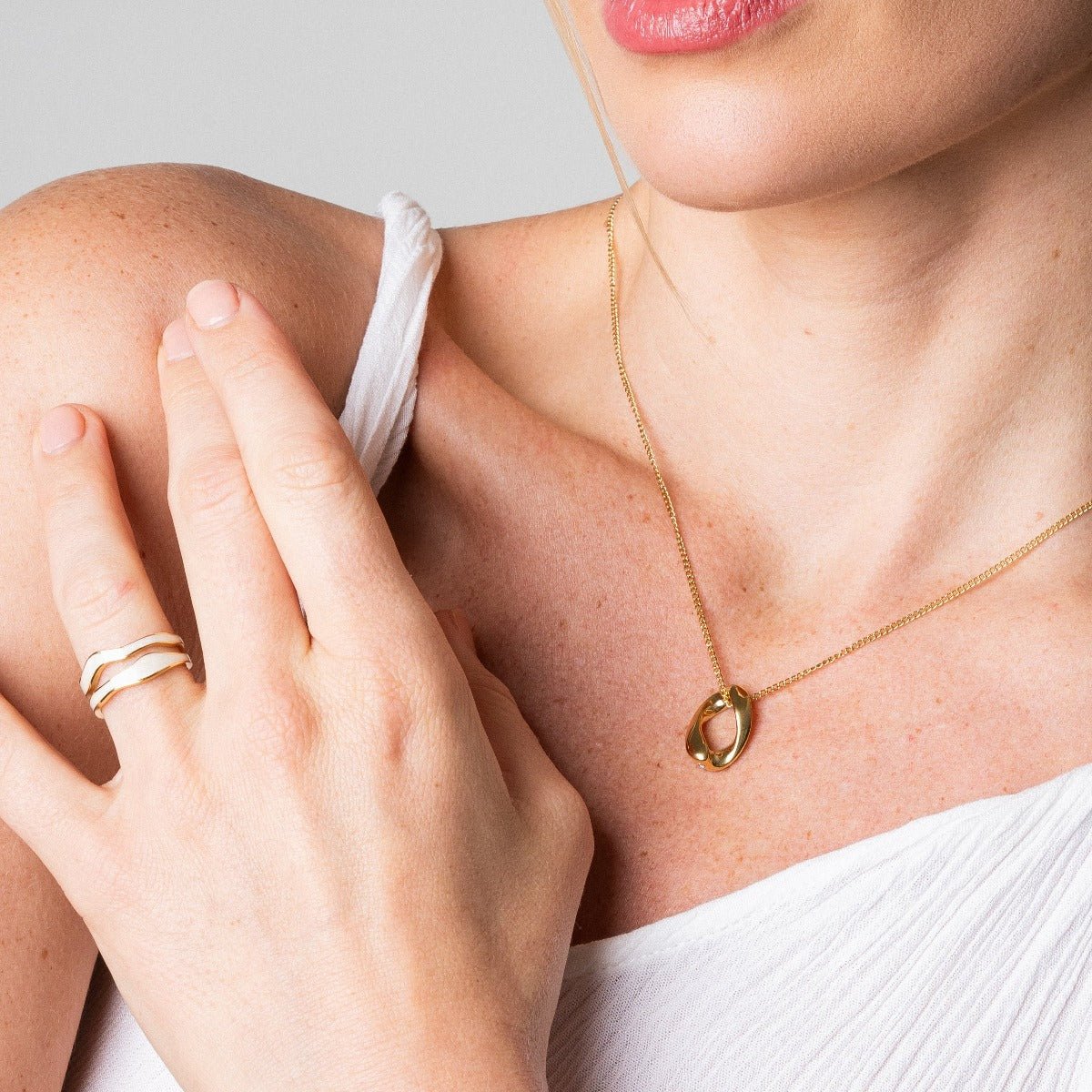 Abstract Mother-of-Pearl Adjustable Ring with 18k Gold Plating