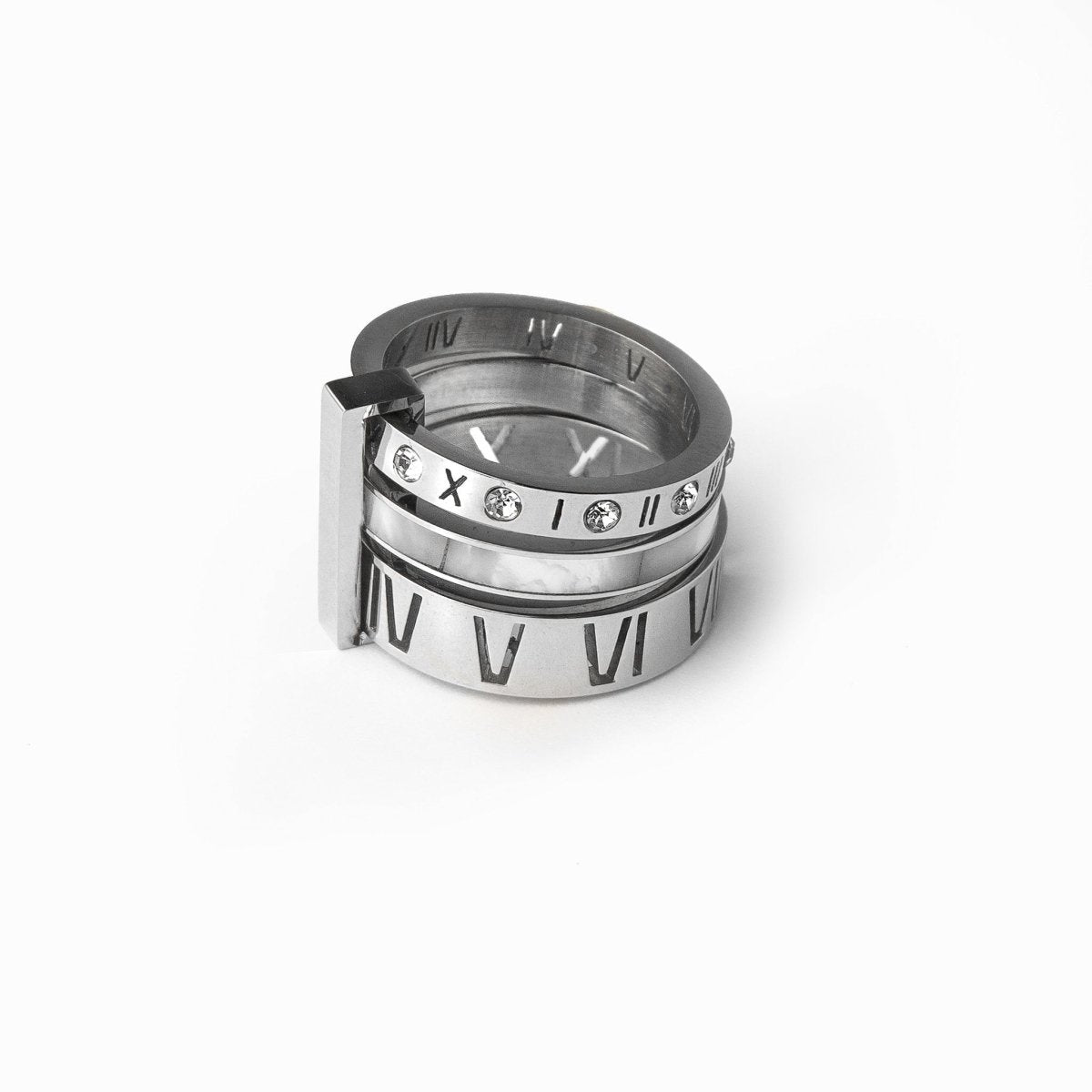 Triple Band Ring with Roman Numerals - Silver