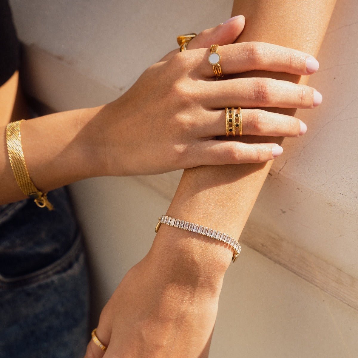 Athena Ring with Mother-of-Pearl Stone, 18K Gold Plated