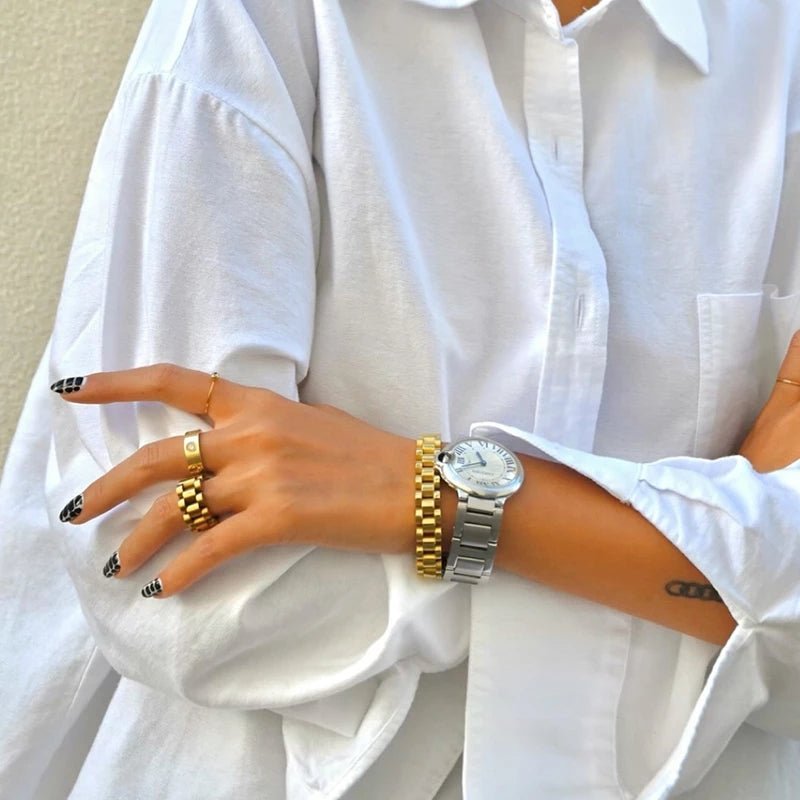 Beauty Ring, Wide Link, Minimalist Style, 18k Gold Plated