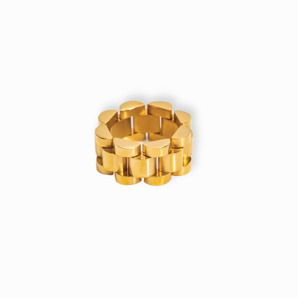 Beauty Ring, Wide Link, Minimalist Style, 18k Gold Plated