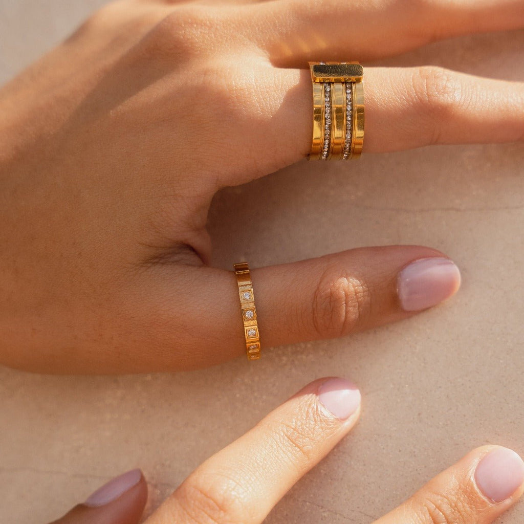 18K Gold Plated Stone Block Ring