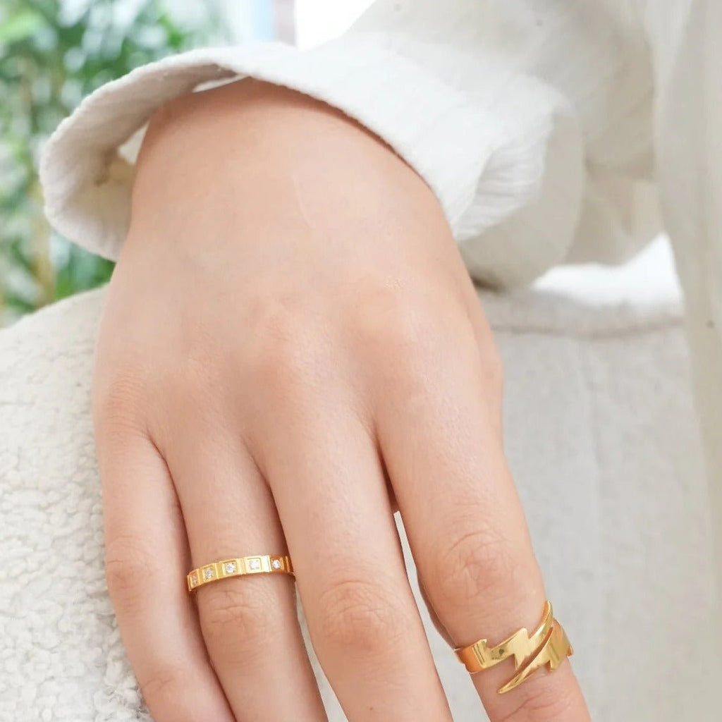 18K Gold Plated Stone Block Ring