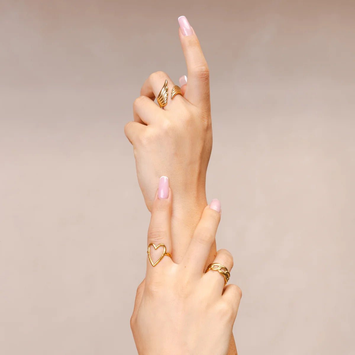 Adjustable Hollow Heart Ring Plated in 18K Gold