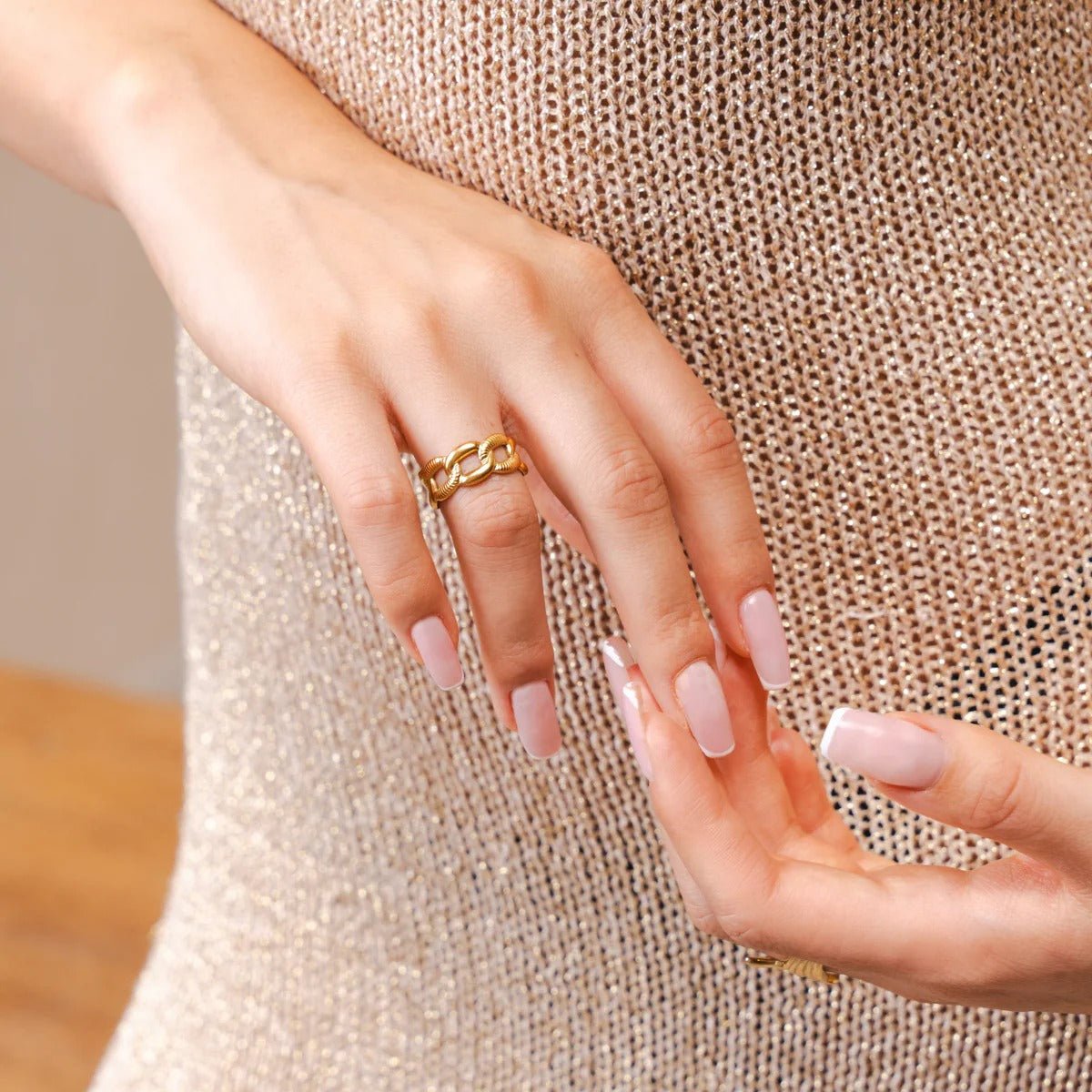 Bold Adjustable Chain Ring Plated in 18K Gold