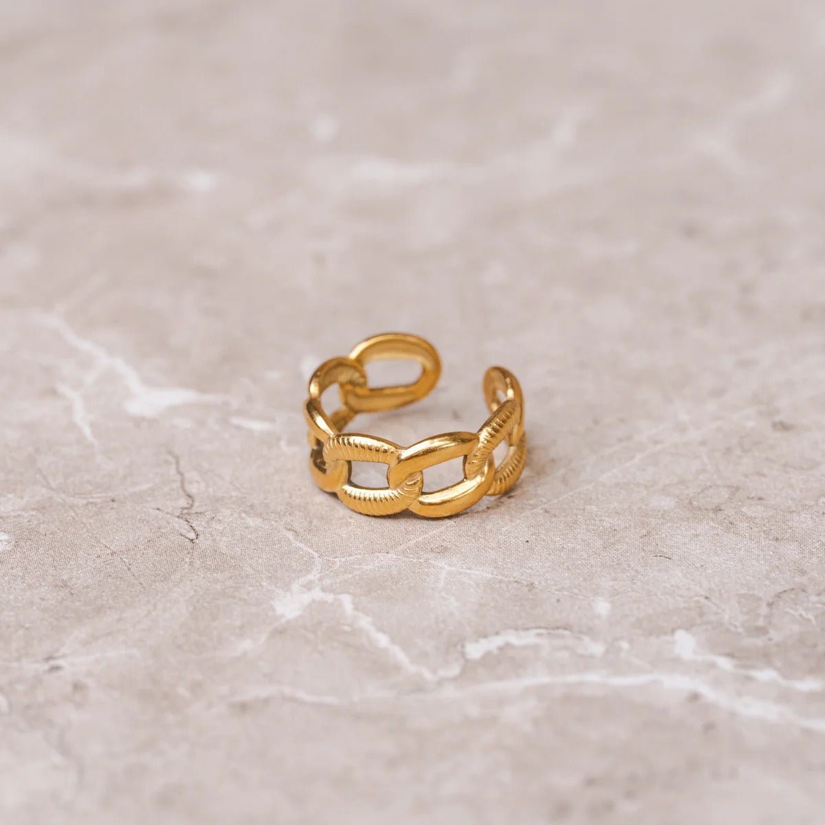 Bold Adjustable Chain Ring Plated in 18K Gold