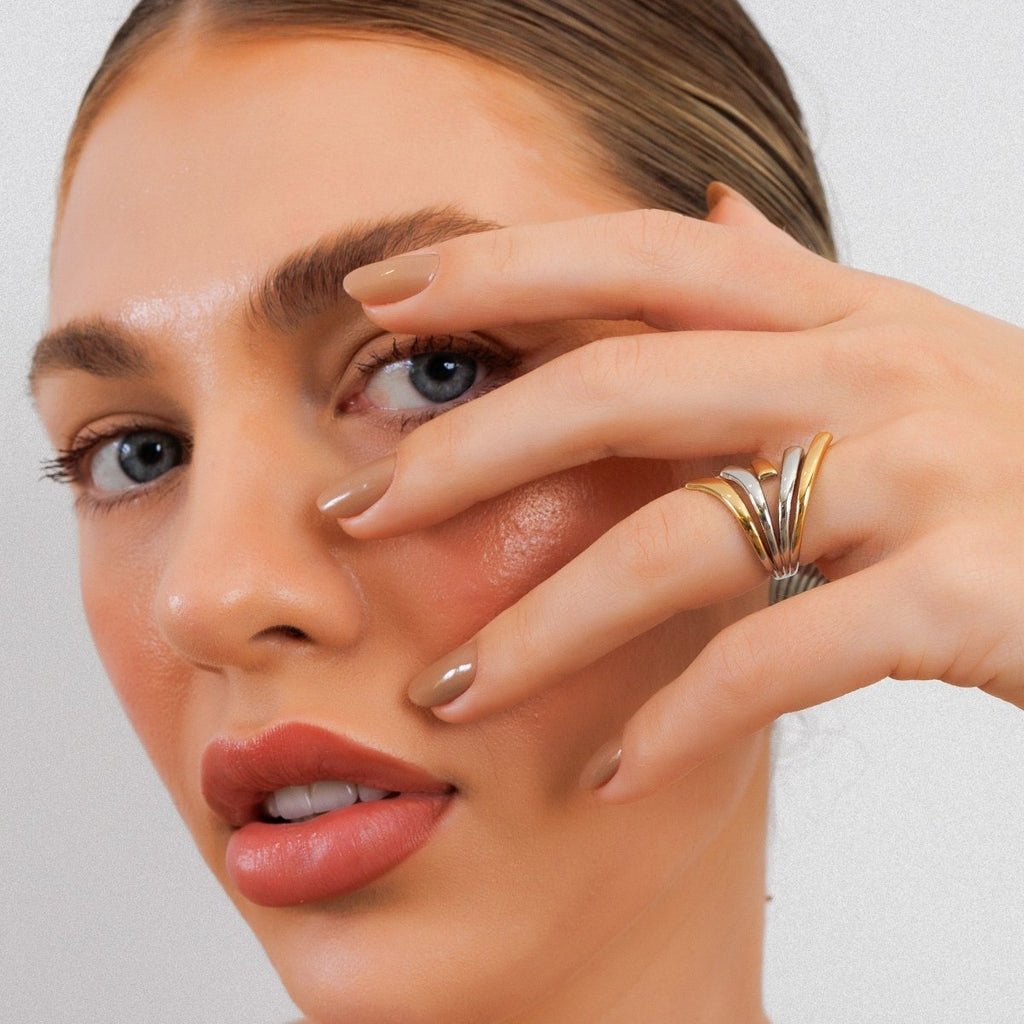 Adjustable Flow Ring with a Mix of Gold and Silver Plating