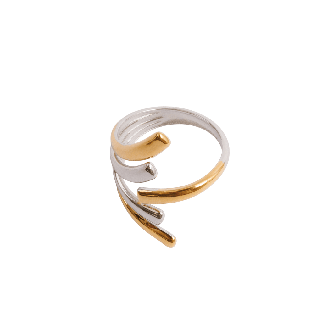 Adjustable Flow Ring with a Mix of Gold and Silver Plating