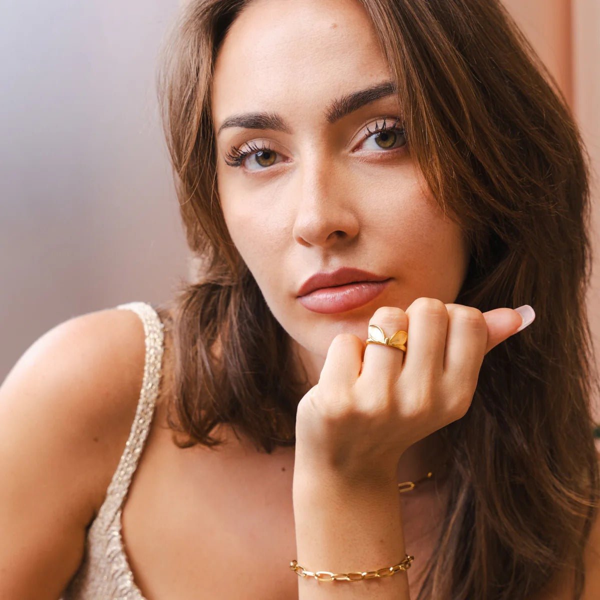 Adjustable Leaf Ring Plated in 18K Gold