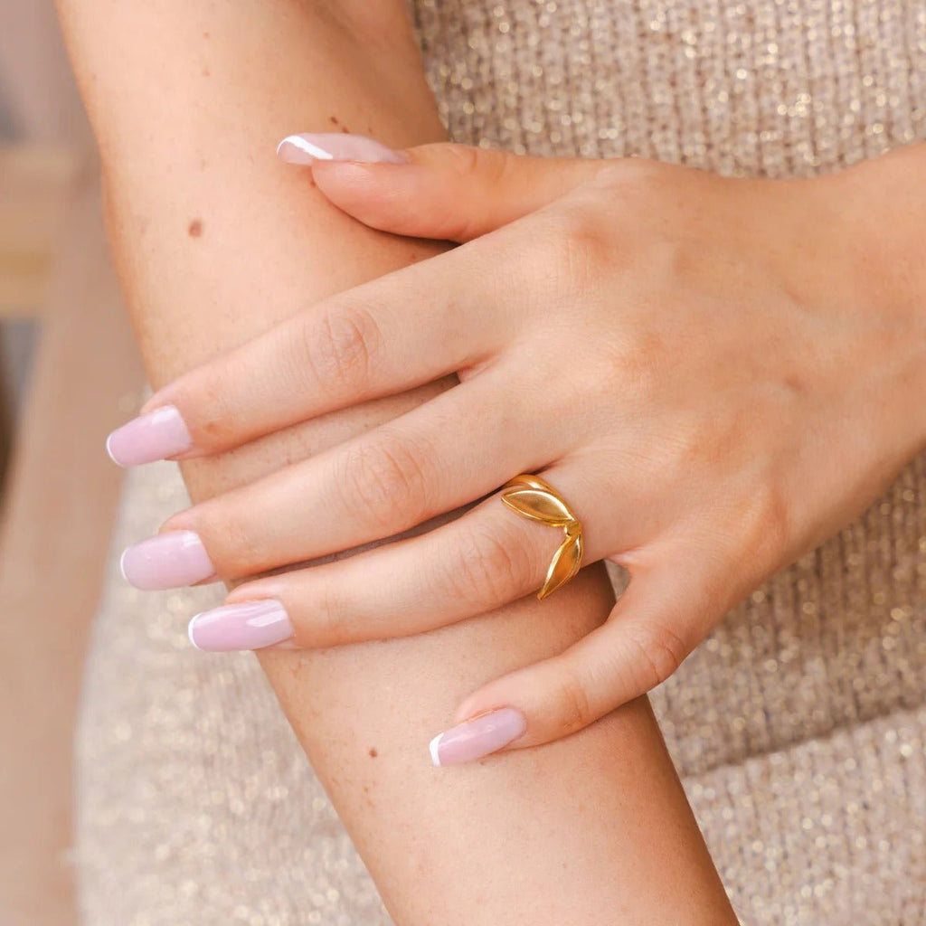 Adjustable Leaf Ring Plated in 18K Gold