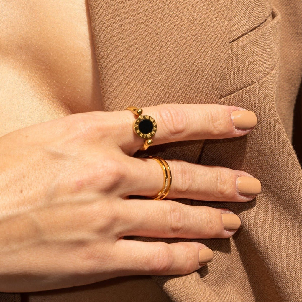 Rotating Ring with Roman Numerals, 18K Gold Plated