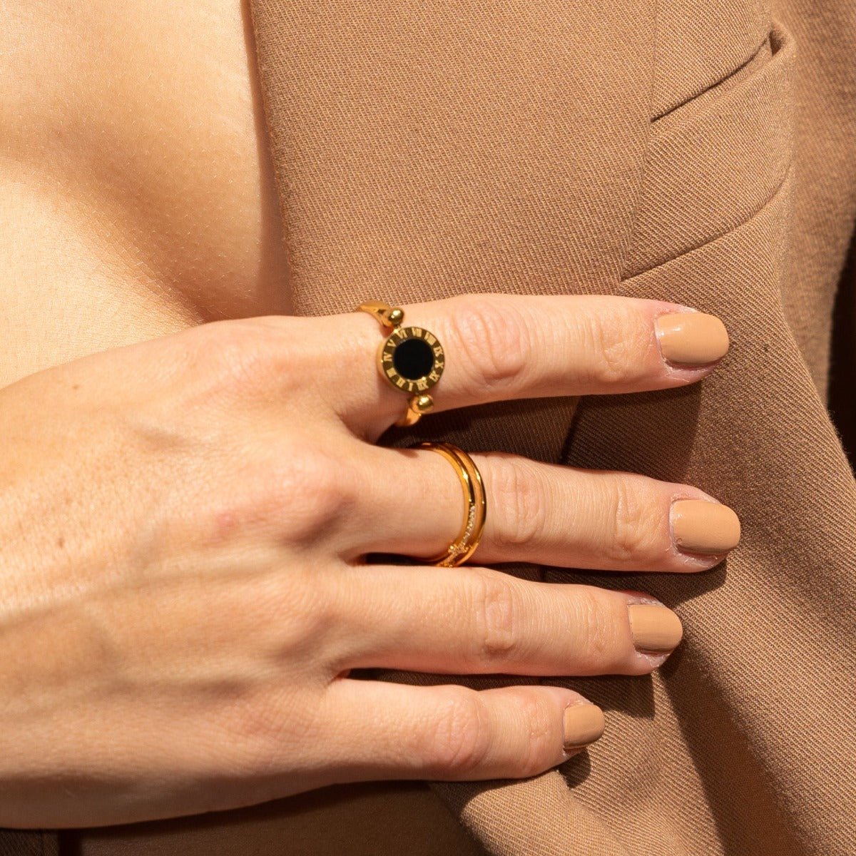 Rotating Ring with Roman Numerals, 18K Gold Plated