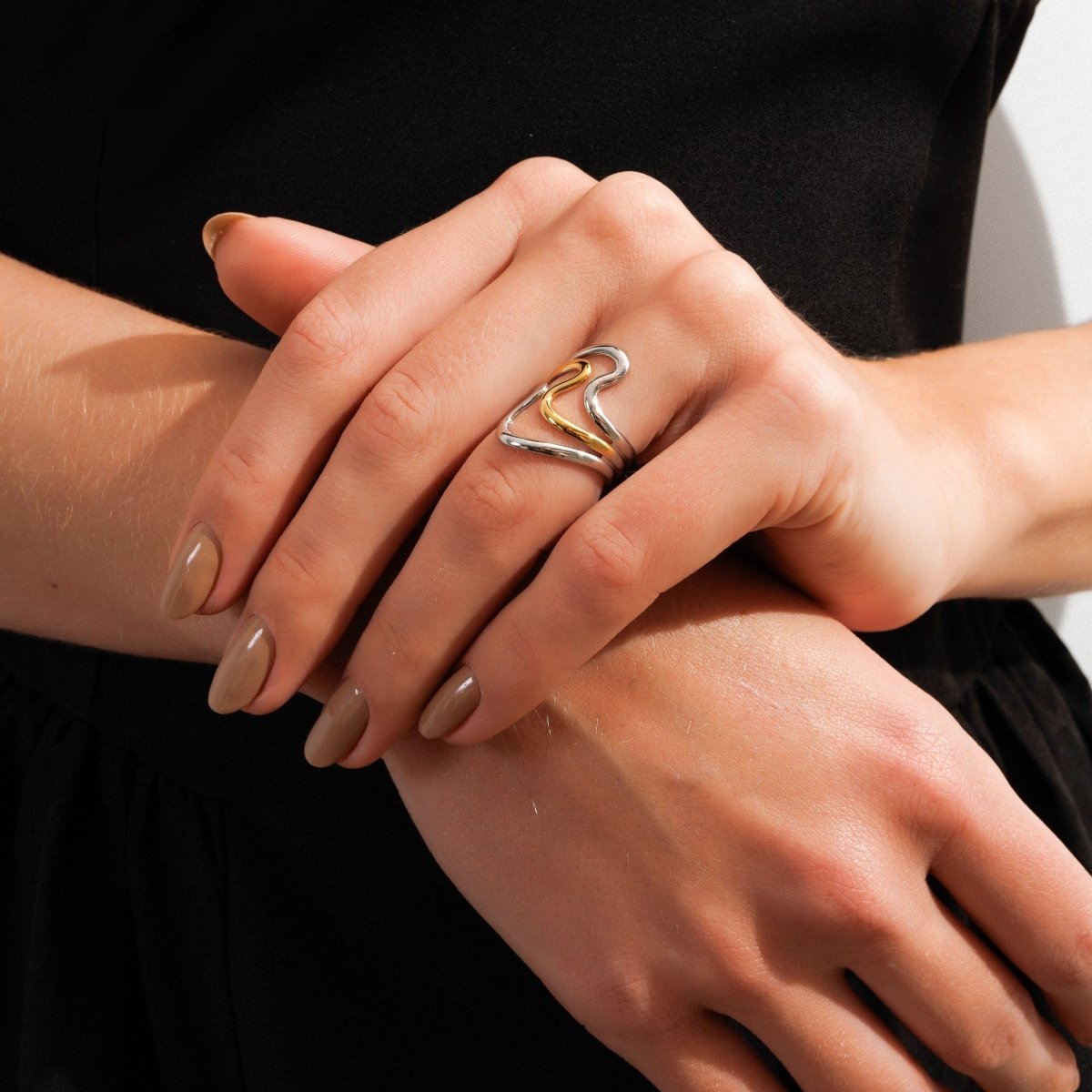 Harmony Dual Adjustable Ring with a Mix of Gold and Silver Plating