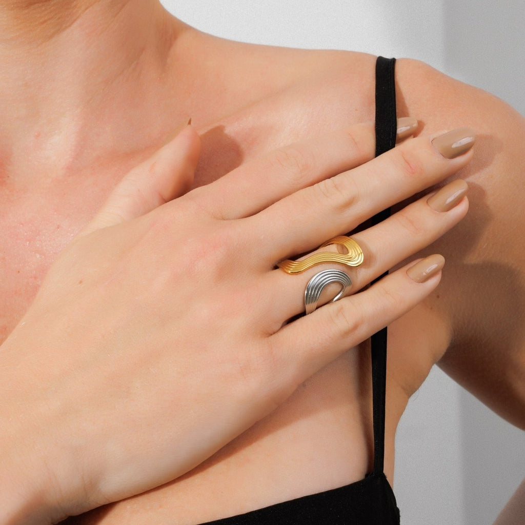 Adjustable Infinity Ring with a Mix of Gold and Silver Plating