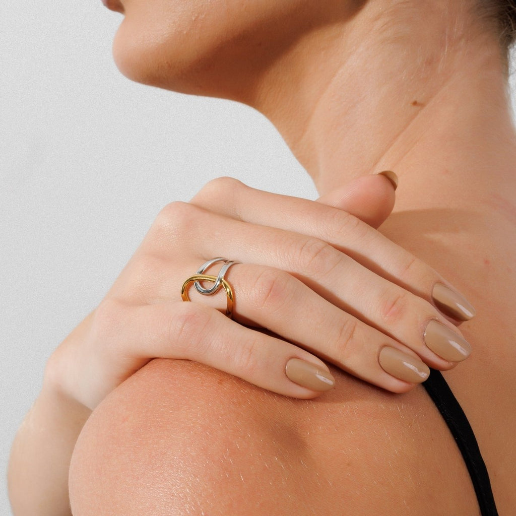 Adjustable Light Loops Ring with a Mix of Gold and Silver Plating