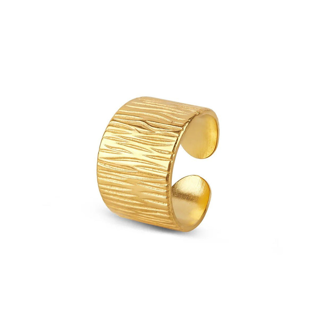 Wide Textured Adjustable Ring Plated in 18K Gold