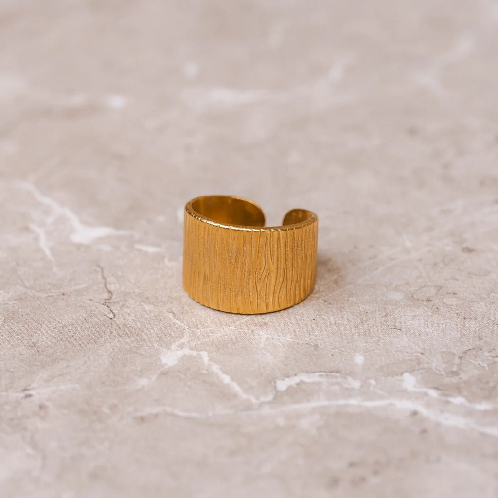 Wide Textured Adjustable Ring Plated in 18K Gold