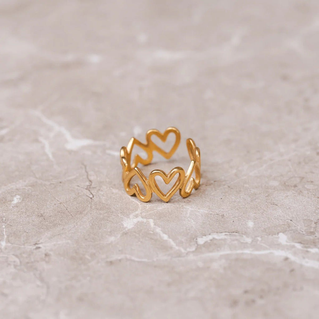 Love Ring with Openwork Design, Adjustable, 18K Gold Plated