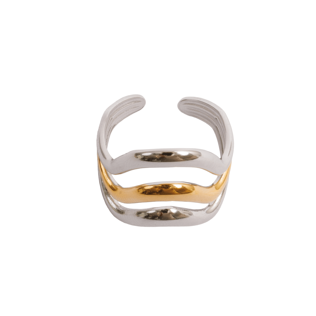 Adjustable Wave Ring with a Mix of Gold and Silver Plating