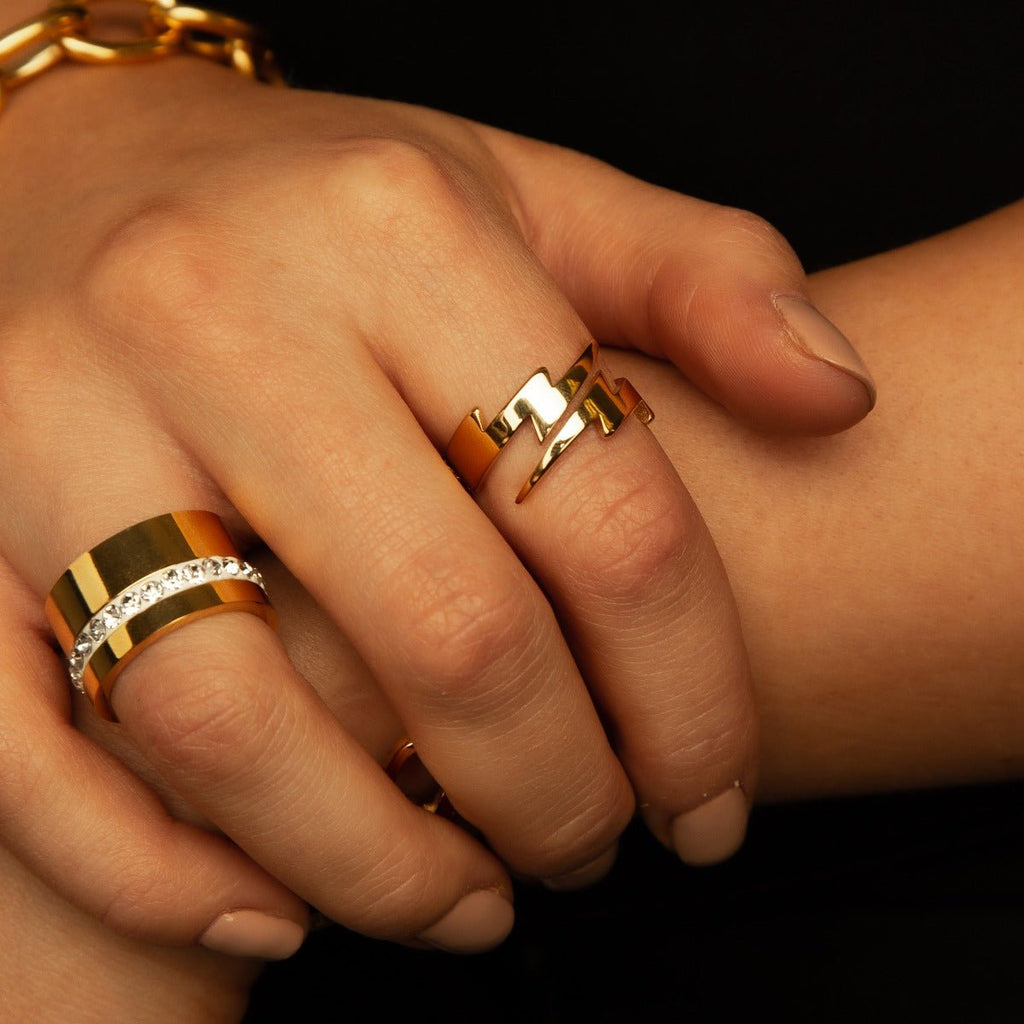 Lightning Bolt Ring Plated in 18K Gold