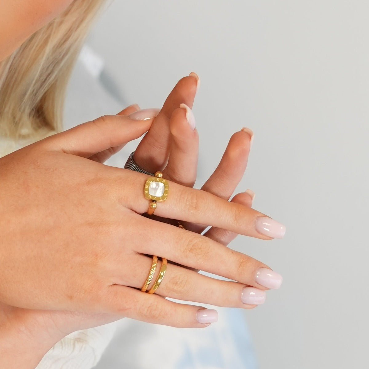 18k Gold Plated Rotating Square Charm Ring