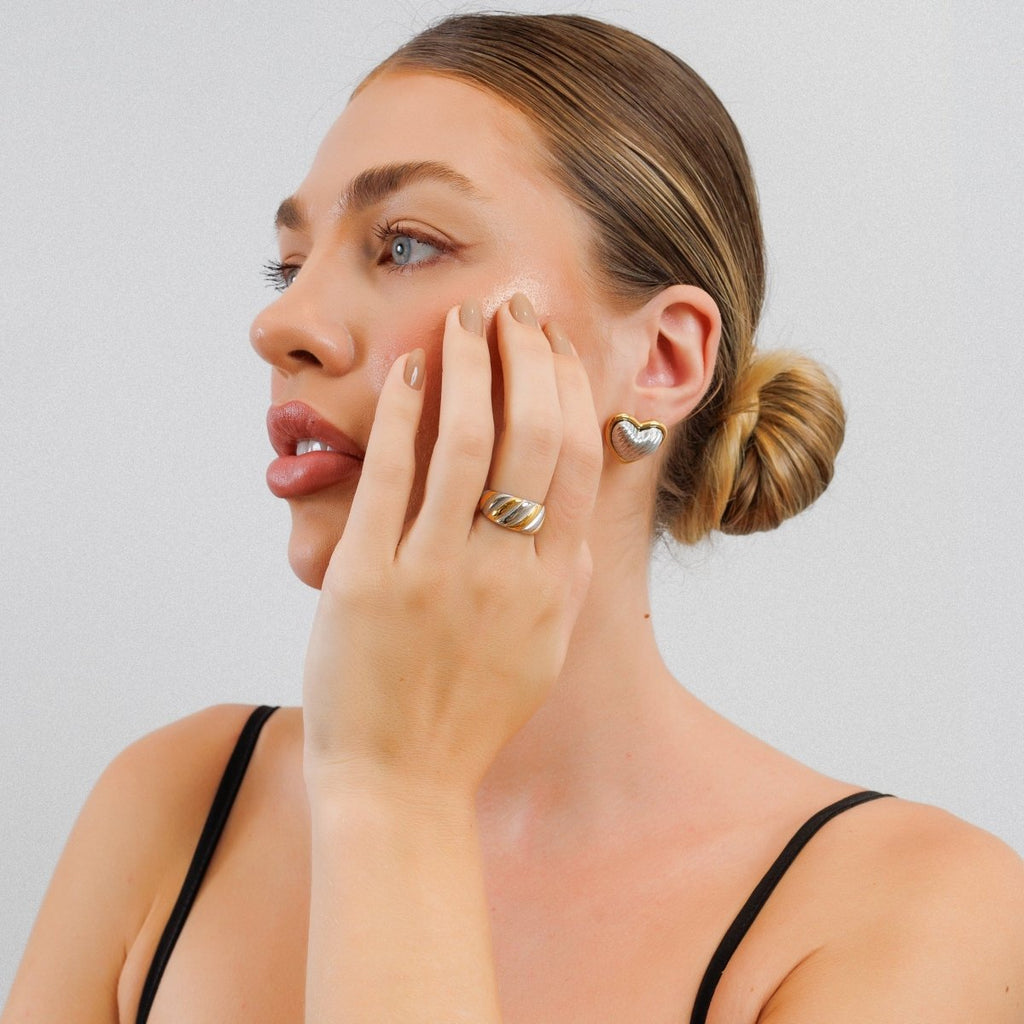 Adjustable Twist Ring with a Mix of Gold and Silver Plating