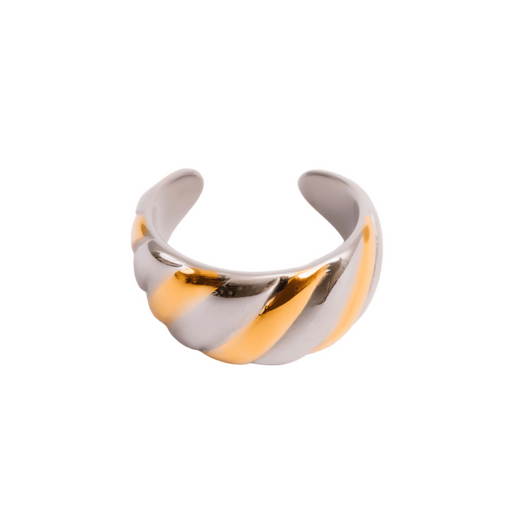Adjustable Twist Ring with a Mix of Gold and Silver Plating