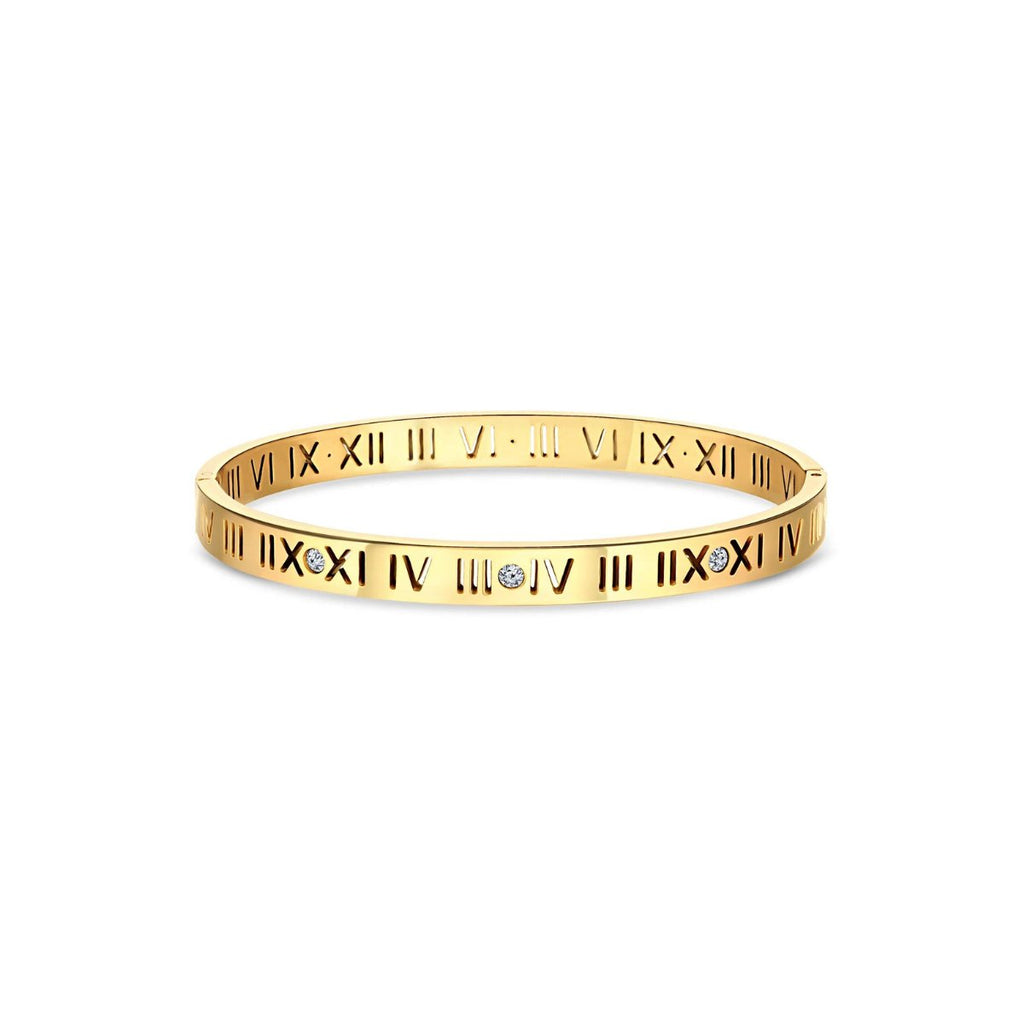 Roman numeral bracelet plated in 18K gold.