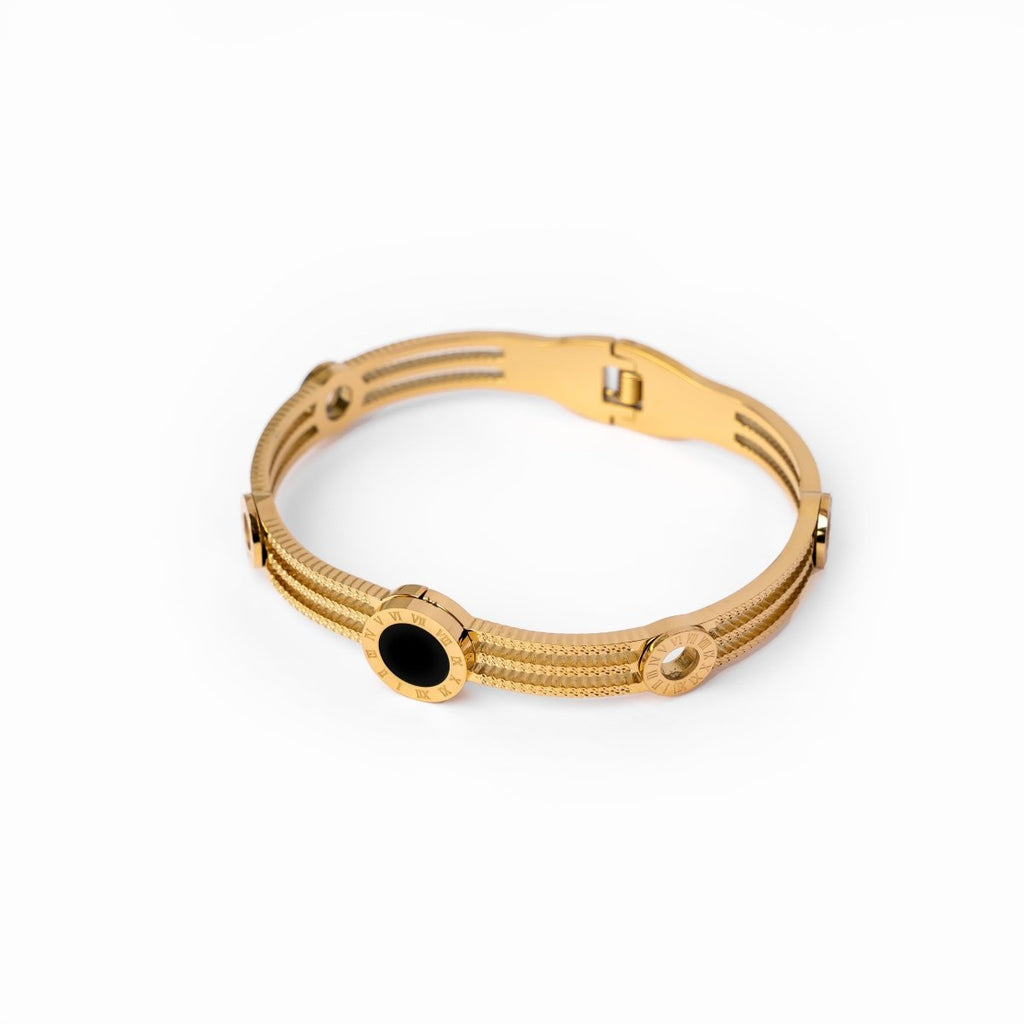 Triple Onyx Bracelet Plated in 18k Gold