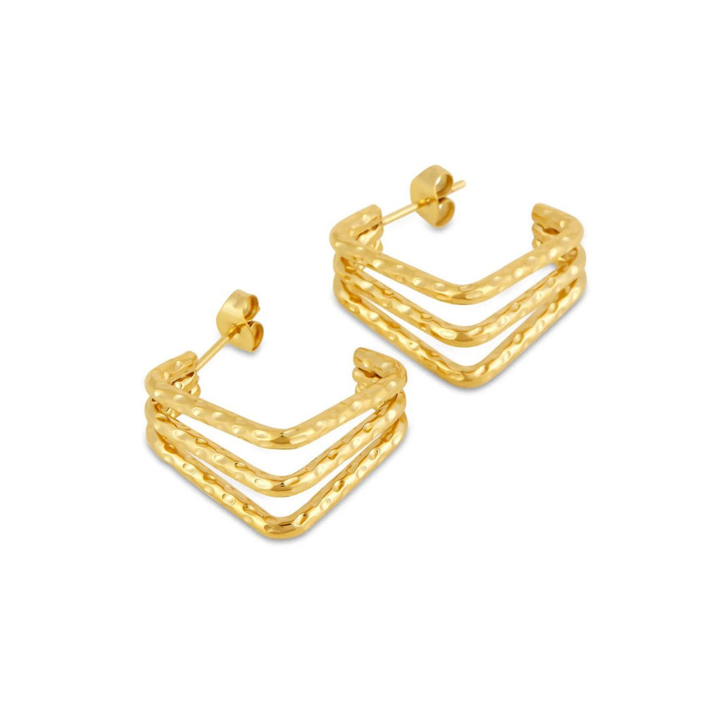 Amelie Triple Division Earrings, 18K Gold Plated