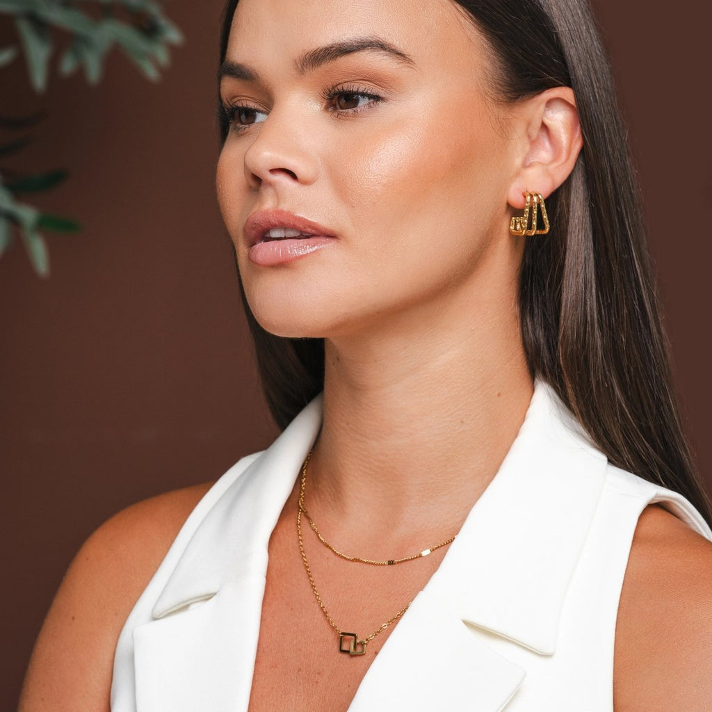 Amelie Triple Division Earrings, 18K Gold Plated