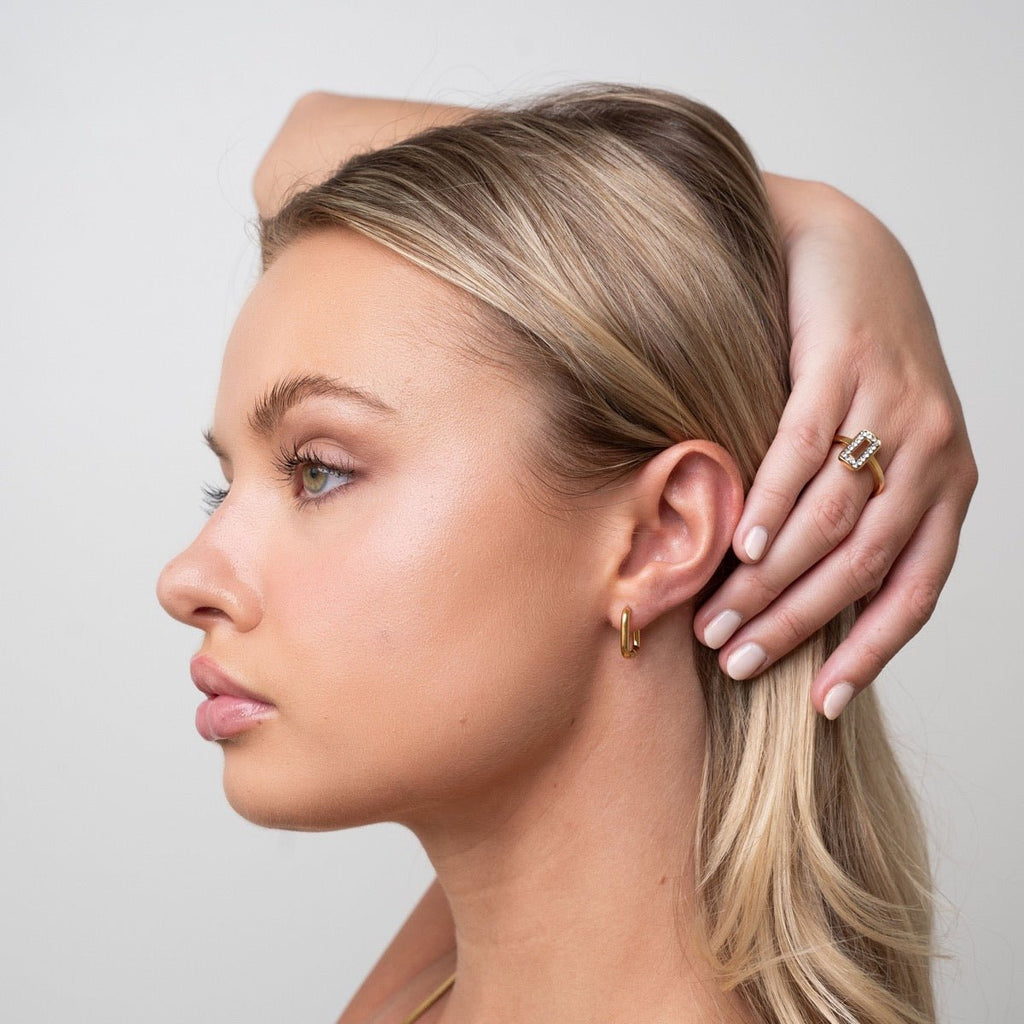 Square Hoop Earrings Plated in 18k Gold