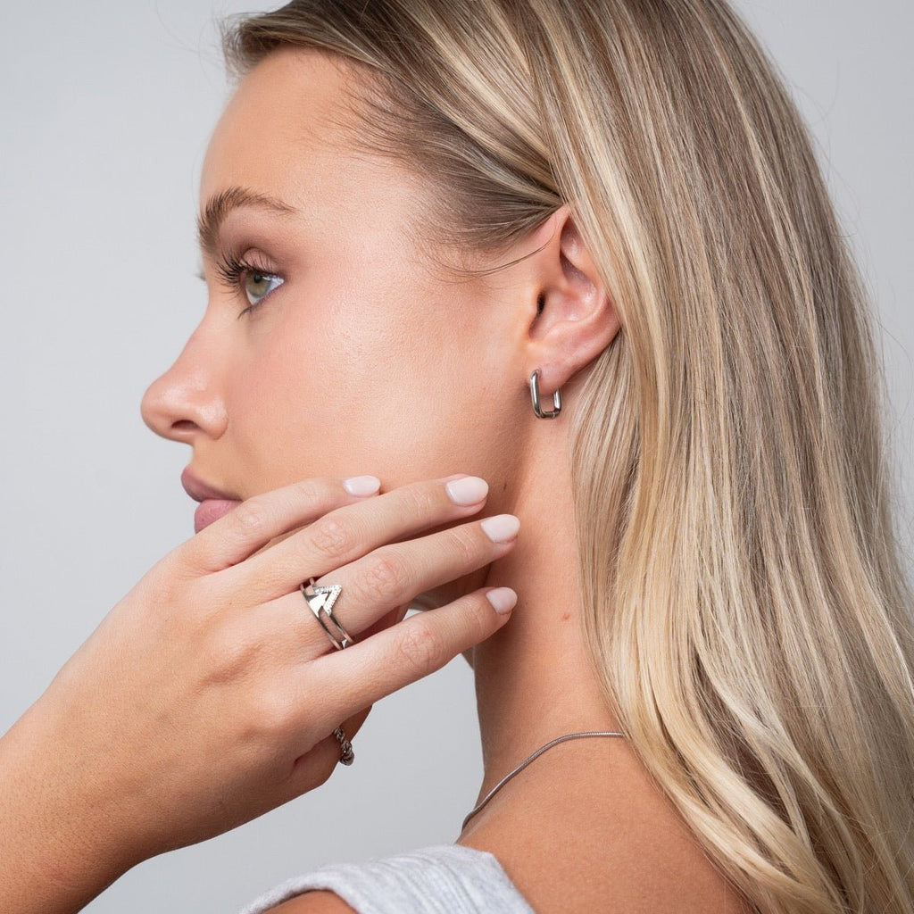 Square Hoop Earrings - Silver