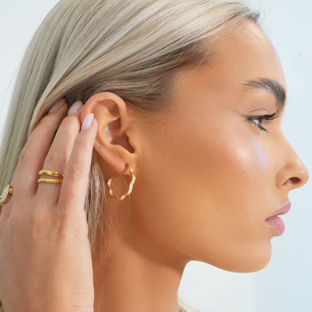 Wavy Texture Hoop Earrings Plated in 18k Gold