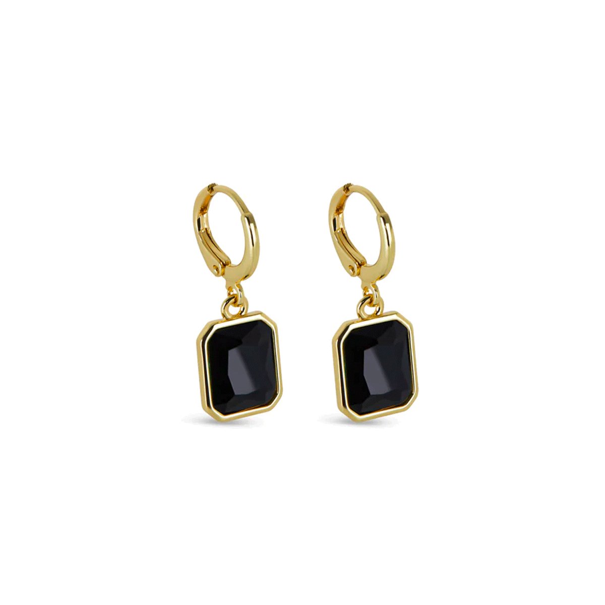 Black Crystal Hoop Earrings Plated in 18k Gold