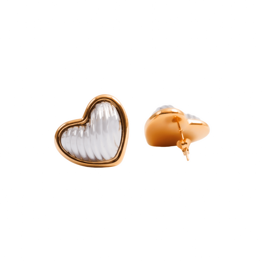 Heart-shaped stud earrings with a mix of gold and silver plating.