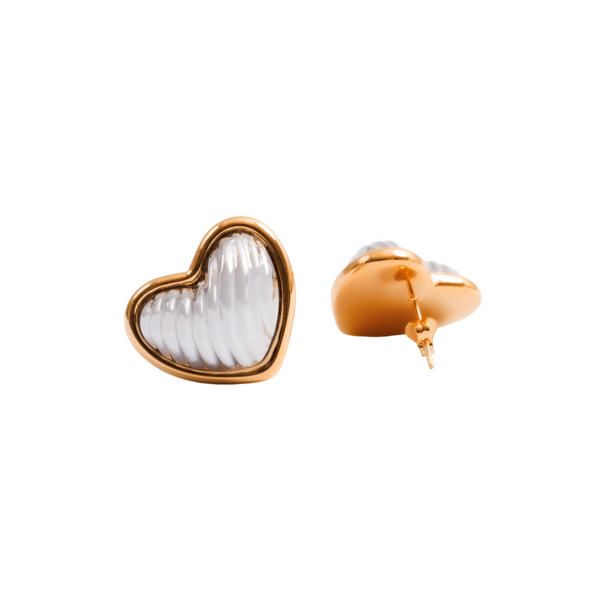 Heart-shaped stud earrings with a mix of gold and silver plating.