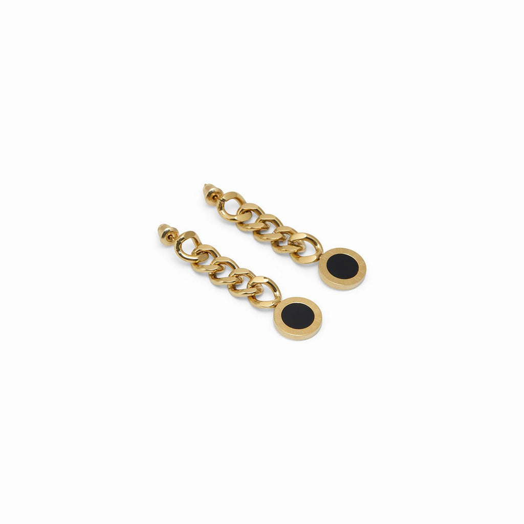 Glamour Chain Earrings with Onyx Stone, 18K Gold Plated