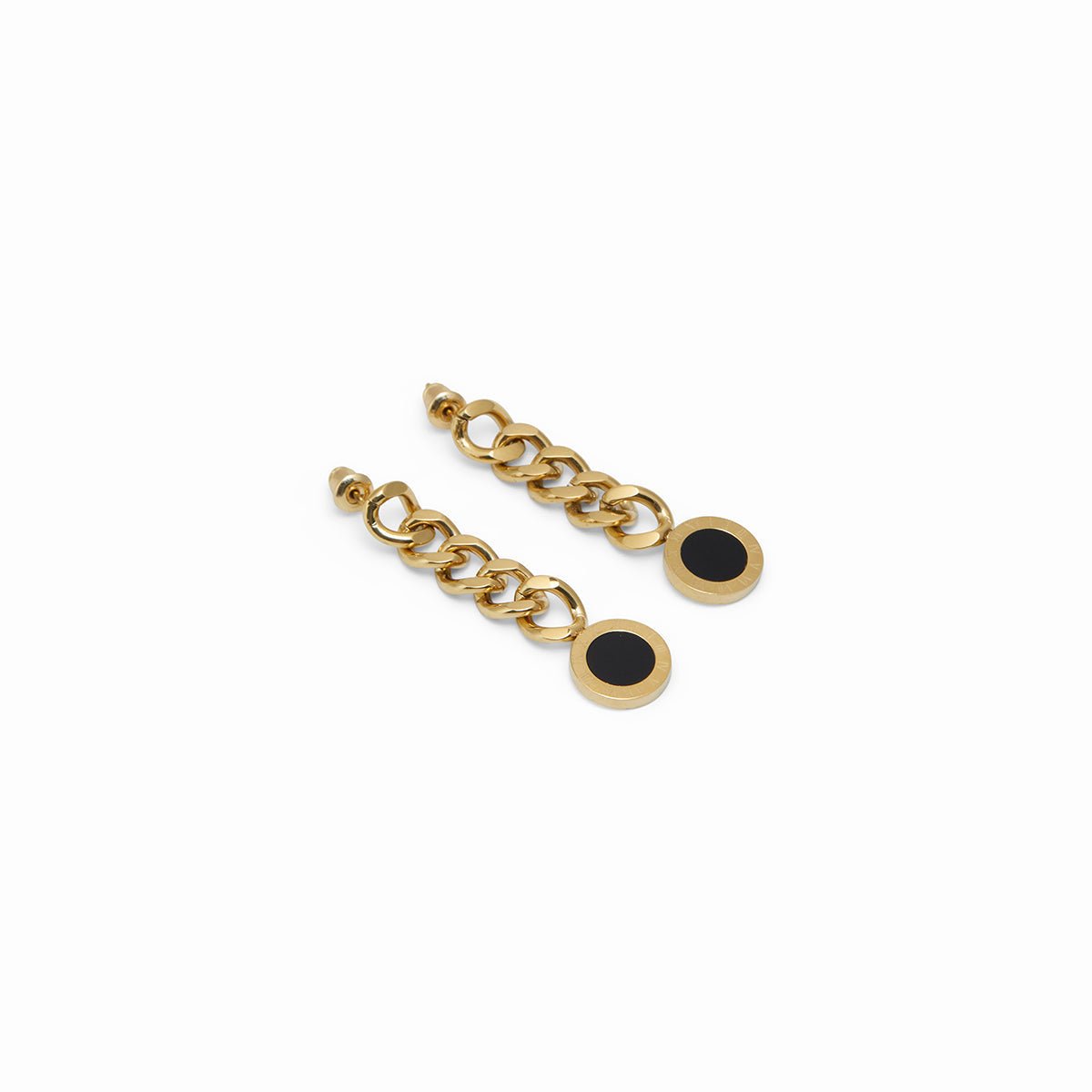 Glamour Chain Earrings with Onyx Stone, 18K Gold Plated