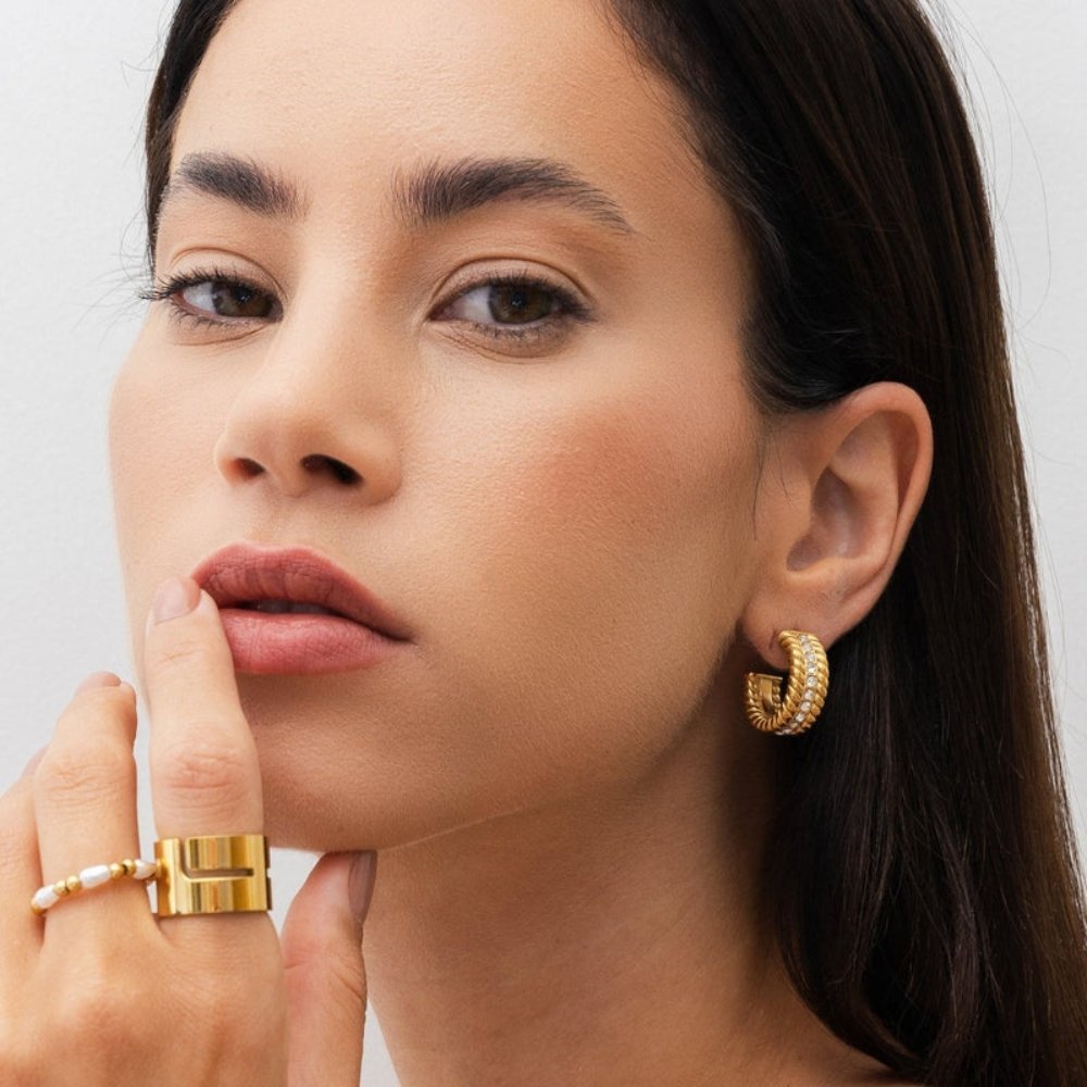 Date Hoop Earrings Plated in 18k Gold