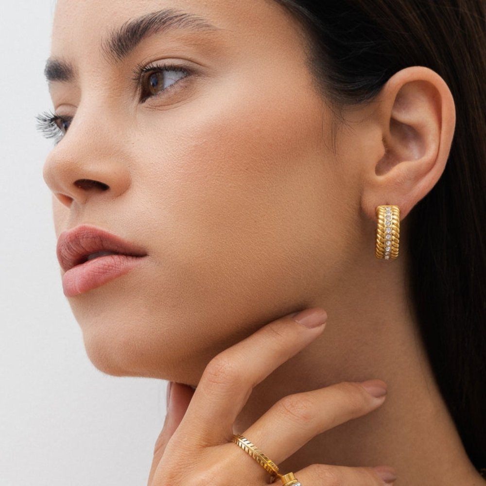Date Hoop Earrings Plated in 18k Gold